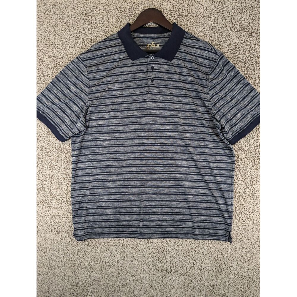 Outdoor Life Mens Size XL 1/4 Button Pullover Short Sleeve Shirt Gray/Blue Strip